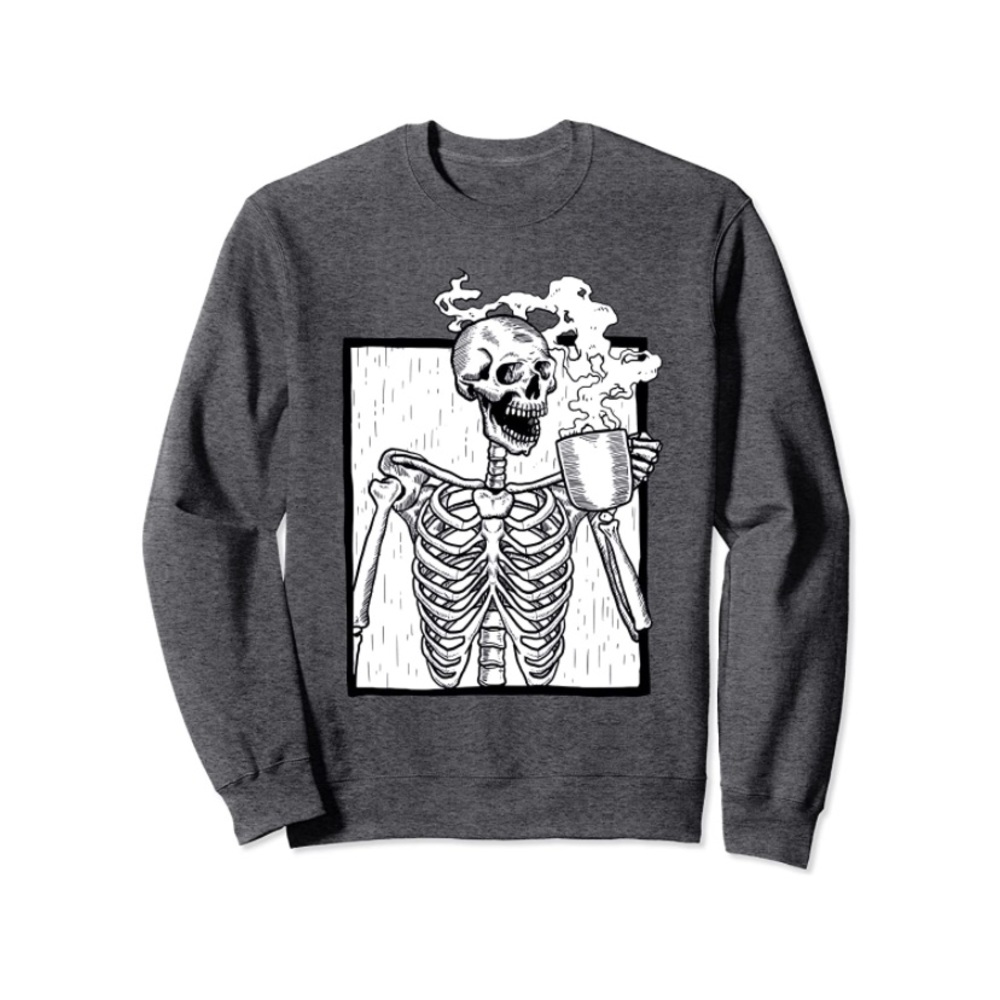halloween coffee drinking skeleton skull Sweatshirt
